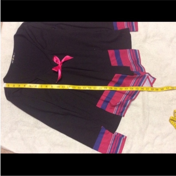 BOLE HOMME Black Long Sleeve BLOUSE With Pink BOW And Pink ACCENTS Size LARGE - Picture 8 of 11